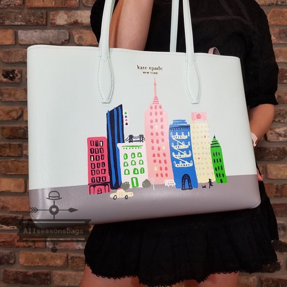 Kate Spade Rock Center NEW YORK Tote BLUE GRAY New York City shoulder bag NEW - Picture 8 of 11